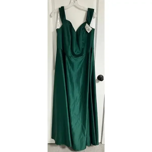 💚 David’s Bridal Satin Off-Shoulder Gown – Juniper Dream, Size 22 (NWT) 💚 - Picture 4 of 5